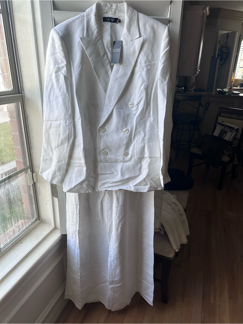 Lauren Ralph Lauren White Double-Breasted Linen Blazer & Wide leg pant